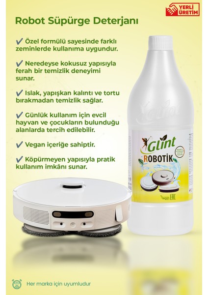 Robotik 1 Litre Akıllı Robot Süpürge Deterjanı Yerli Üretim Temizleyici