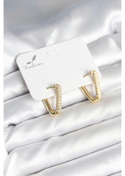 Üçgen Model Zirkon Taşlı Kadın Küpe