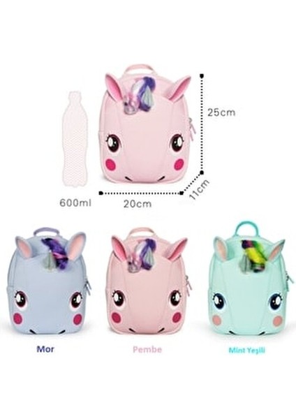 Unicorn Sırt Çantası Pembe Renkli Su Geçirmez ve Yastıklı Askılı 0-6 Yaş Çocuklar İçin