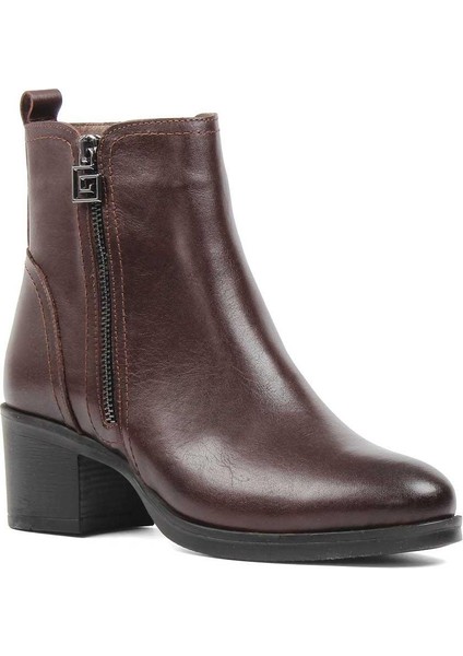 Kadın Kahverengi Çift Fermuarlı Deri Bot modelleri