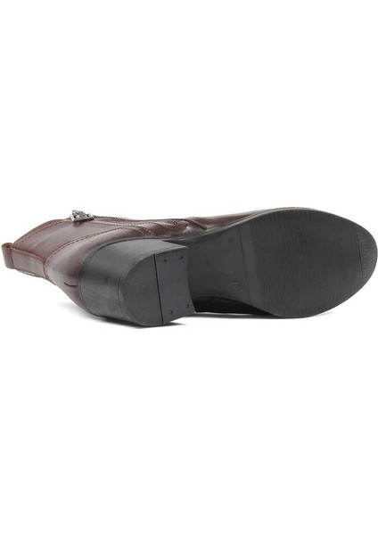 Kadın Kahverengi Çift Fermuarlı Deri Bot indirimleri