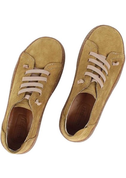 Kadın Haki Bağcıklı Kalın Tabanlı Nubuk Deri Ayakkabı