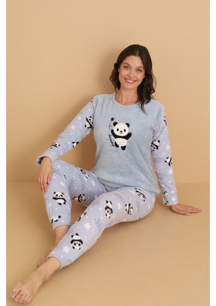 Fawn 1204 Peluş Welsoft Polar Kışlık Yumoş Panda Kadın Pijama Takımı modelleri