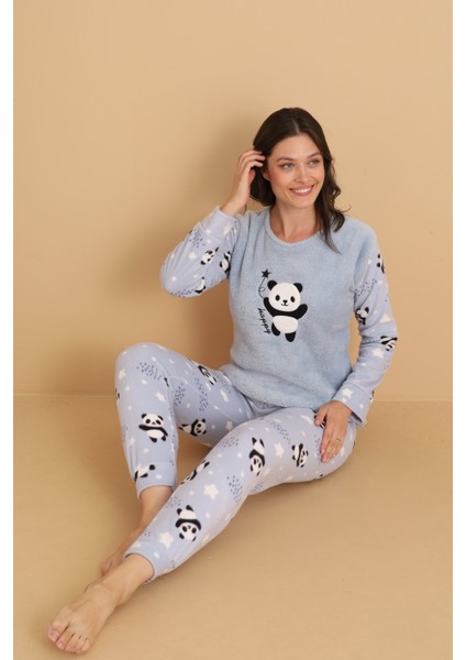 Fawn 1204 Peluş Welsoft Polar Kışlık Yumoş Panda Kadın Pijama Takımı fırsatları