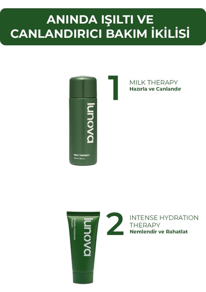 Lunova Anında Işıltı ve Canlandırıcı Bakım Ikilisi | 150 ml Milk Therapy Nemlendirici Serum ve Bariyer Güçlendirici Yüz Kremi Seti modelleri