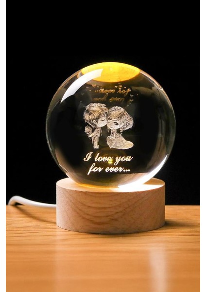 Ahşap Tabanlı Sevgili Figürlü LED Işıklı Küre
