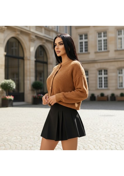 Kadın Teddy Bisiklet Yaka Yumuşak Doku Gold Düğmeli Havlu Örgü Hırka indirimleri