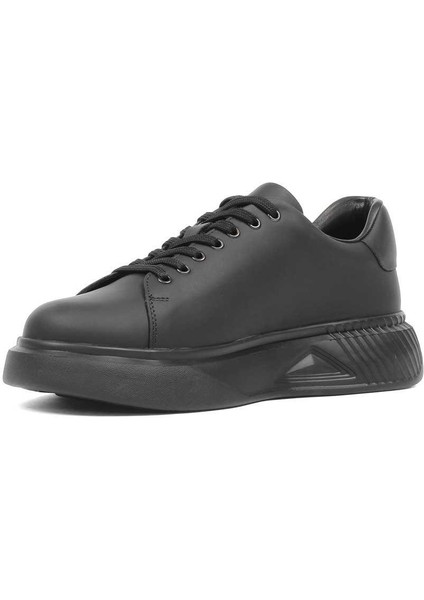 Erkek Mat Siyah Bağcıklı Kalın Tabanlı Deri Sneaker fırsatları