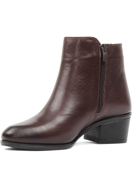 Kadın Kahverengi Fermuarlı Deri Bot