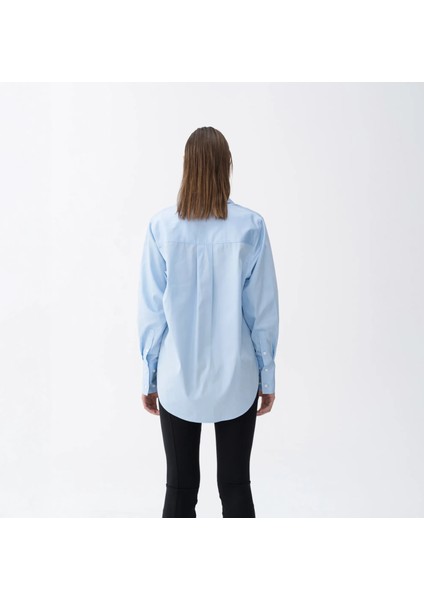 Nora Kadın %100 Pamuklu Oversize Gömlek Mavi