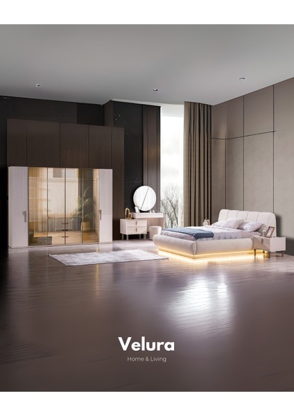 Tress Yatak Odası Takımı (6 Kapaklı Gardırop + Şifonyer + Komodin + Karyola)