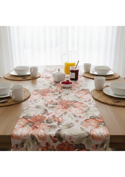 Jakarlı Dokuma Dekoratif Runner 45 x 140 cm Kiremit Renkli Çiçekli fiyatları