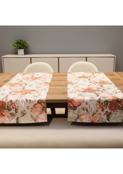 Jakarlı Dokuma Dekoratif Runner 45 x 140 cm Kiremit Renkli Çiçekli modelleri
