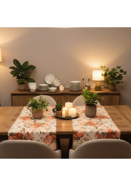 Jakarlı Dokuma Dekoratif Runner 45 x 140 cm Kiremit Renkli Çiçekli fırsatları