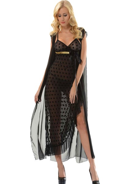 Zengezur Siyah Dantelli Sabahlık & Gecelik Takım 2' Li - 1405 - Beden L/xl