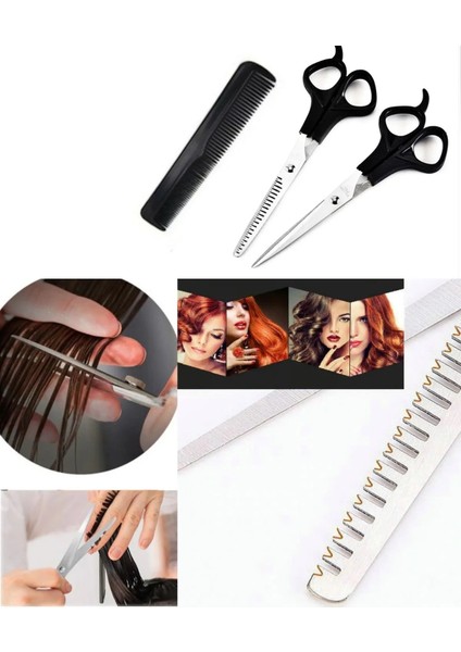 Çelik - Berber - Kuaför Traş Seti - Kuaför Makası - Ara Makas - Tarak