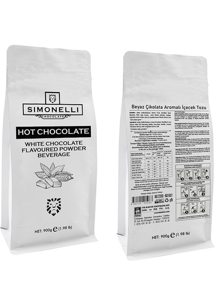 Sıcak Beyaz Çikolata Aromalı 900G Paket