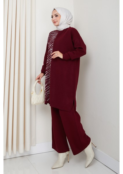 Takım Leopar Desenli Simli Pantolonlu Tunik modelleri