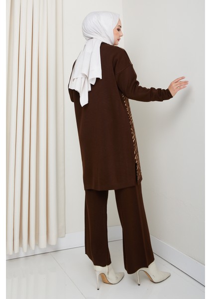 Takım Leopar Desenli Simli Pantolonlu Tunik fırsatları