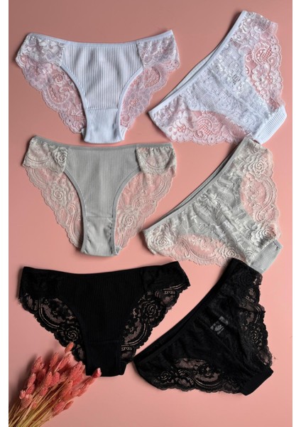 Velia Curve Dantelli 6'li | Pamuklu Üçgen Iz Yapmaz Kadın Külot 50A25