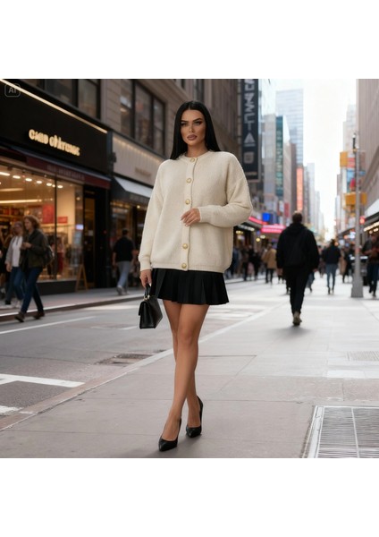 Kadın Teddy Bisiklet Yaka Yumuşak Doku Gold Düğmeli Havlu Örgü Hırka indirimleri