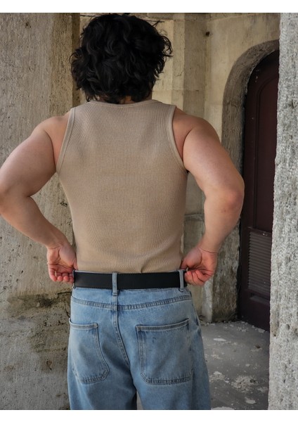 Erkek Fitilli Atlet - Pamuklu Esnek Sporcu Kesim (Bej) fiyatları