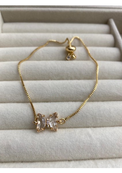 Çelik Zirkon Taşlı Kelebek Model Bileklik