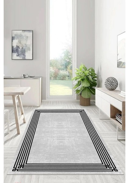 Sadelikte Derinlik Gri ve Siyahın Buluştuğu Halı- Kaymaz Taban