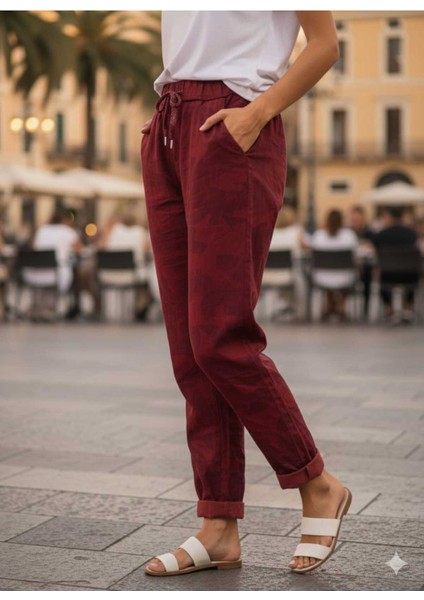 LS7312 Kamuflaj Desenli Likralı Italyan Coton Pantolon Bordo fiyatları