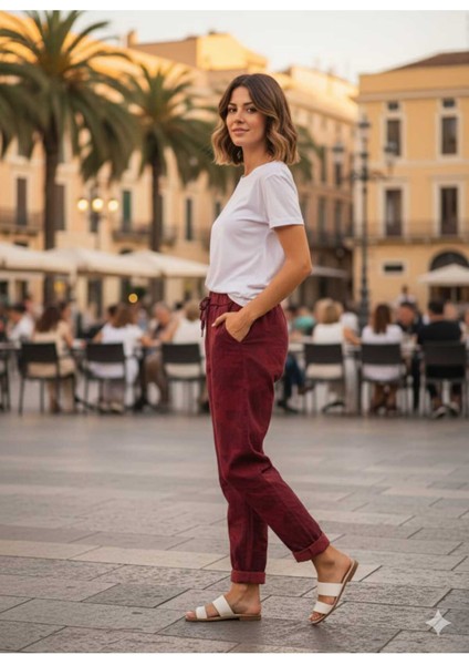 LS7312 Kamuflaj Desenli Likralı Italyan Coton Pantolon Bordo modelleri