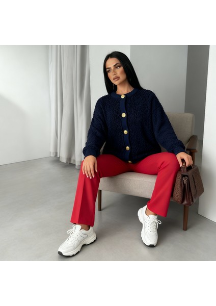 Kadın Teddy Bisiklet Yaka Yumuşak Doku Gold Düğmeli Havlu Örgü Hırka fiyatları