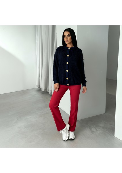 Kadın Teddy Bisiklet Yaka Yumuşak Doku Gold Düğmeli Havlu Örgü Hırka