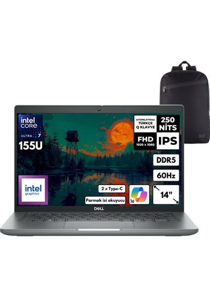 Latitude 5450 Ultra 7-155U 64-Gbddr5 512 Gbssd Intel Graphics 14" Fhd Windows 11 Pro + Hmf Sırt Çantası N012L545014UHMF28