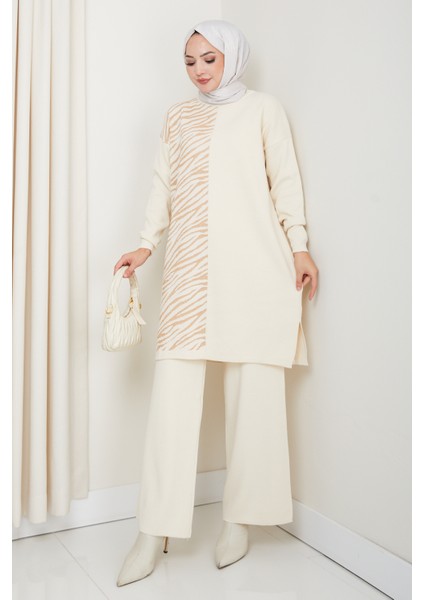 Takım Leopar Desenli Simli Pantolonlu Tunik