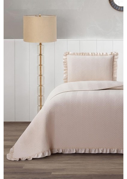 Dubai Elyaf Dolgulu Tek Kişilik 180X240 cm Yatak Örtüsü Bej