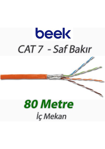 Cat7 - 80 Metre Saf Bakır S/ftp Iç Mekan Data KABLOSUAWG23 Lsoh 1200 Mhz Turuncu
