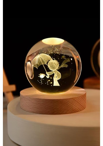 Ahşap Tabanlı Şemsiyeli Küçük Prens LED Işıklı Küre