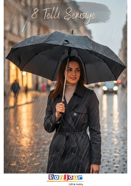 Unisex Siyah Tam Otomatik Rüzgarda Kırılmayan Şemsiye
