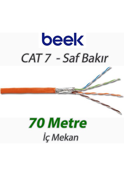 Cat7 - 70 Metre Saf Bakır S/ftp Iç Mekan Data KABLOSUAWG23 Lsoh 1200 Mhz Turuncu