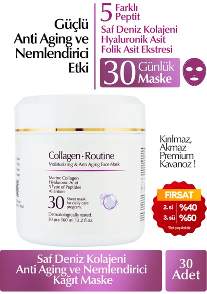 Collagen Routine Kolajenli Yaşlanma Karşıtı, Yoğun Nemlendirici Günlük 30'lu Kağıt Maske