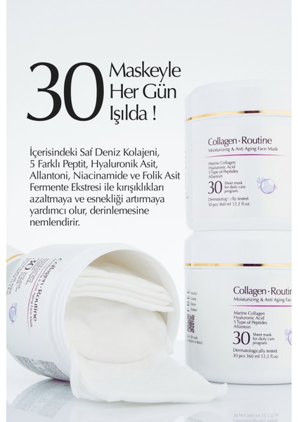 Collagen Routine Kolajenli Yaşlanma Karşıtı, Yoğun Nemlendirici Günlük 30'lu Kağıt Maske modelleri