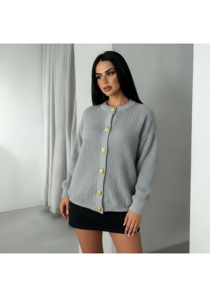 Kadın Teddy Bisiklet Yaka Yumuşak Doku Gold Düğmeli Havlu Örgü Hırka modelleri