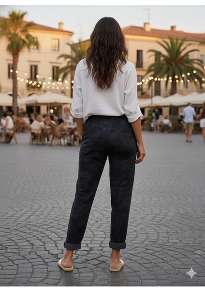 LS7312 Kamuflaj Desenli Likralı İtalyan Coton Pantolon Siyah modelleri