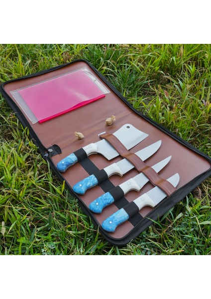 4'lü Kasap Bıçağı Seti + Kesme Tahtası - Paslanmaz Premium Kalite