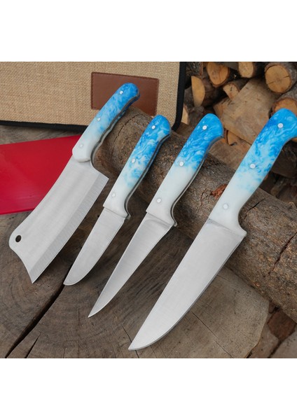 4'lü Kasap Bıçağı Seti + Kesme Tahtası - Paslanmaz Premium Kalite fiyatları