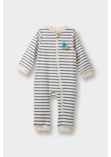 Erkek Bebek Yenidoğan Fitilli Kaşkorse Fermuarlı Çizgili Uzun Kollu Tulum F4659A525AU