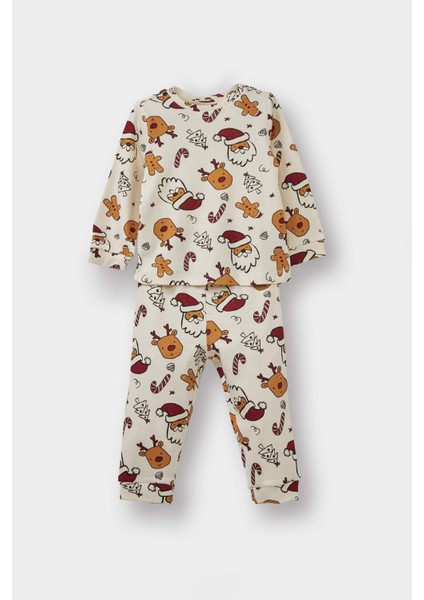 Erkek Bebek Pijama Takımı Yılbaşı Temalı Uzun Kollu Üst Uzun Alt F0557A525AU
