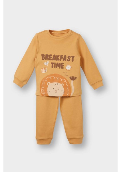 Erkek Bebek Pijama Takımı Aslan Baskılı Uzun Kollu Üst Uzun Alt F0551A525AU