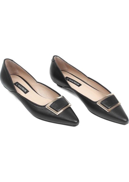 Kadın Siyah Kısa Topuklu Deri Klasik Ayakkabı