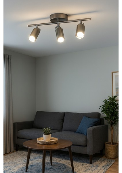 Spoti 3'lü Gri Renk (Beyaz Işık) Modern Tasarım Salon - Mutfak - Banyo Spot Ledli Sıralı Avize modelleri